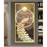 Decoration Home Wall Painting Orange Preacock With Led